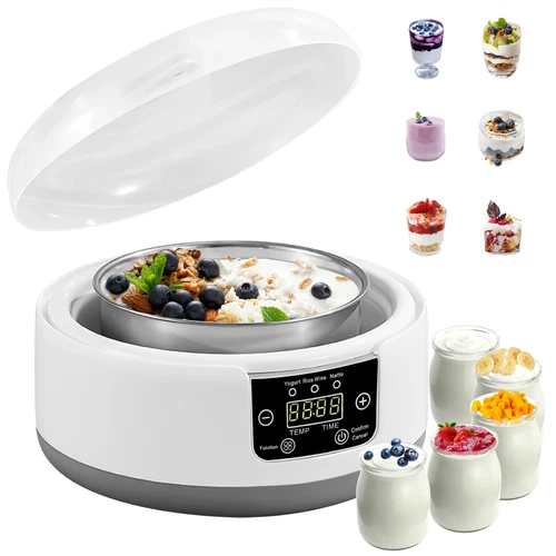 Yogurt Maker with Adjustable Time & Temp Control with 5 Glass Jars 48 Ozs LCD