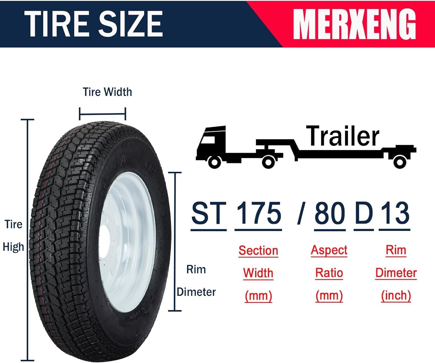 Set of 2 ST175/80D13 Trailer Tire with 13