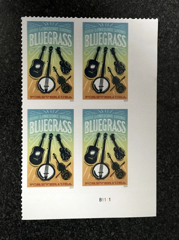 2024USA #5844 Forever Bluegrass - Plate Block of 4  Mint  guitar music - Image 4 of 4