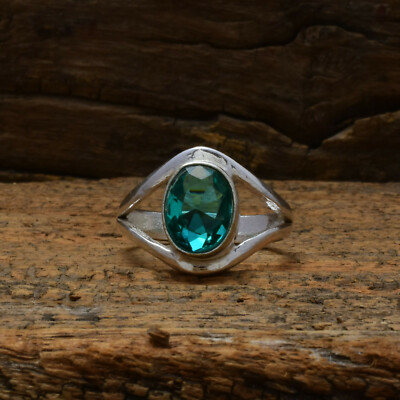 Exquisite Aquamarin Apatit Edelstein 925 Sterlingsilber Handmade Ring Alle Size