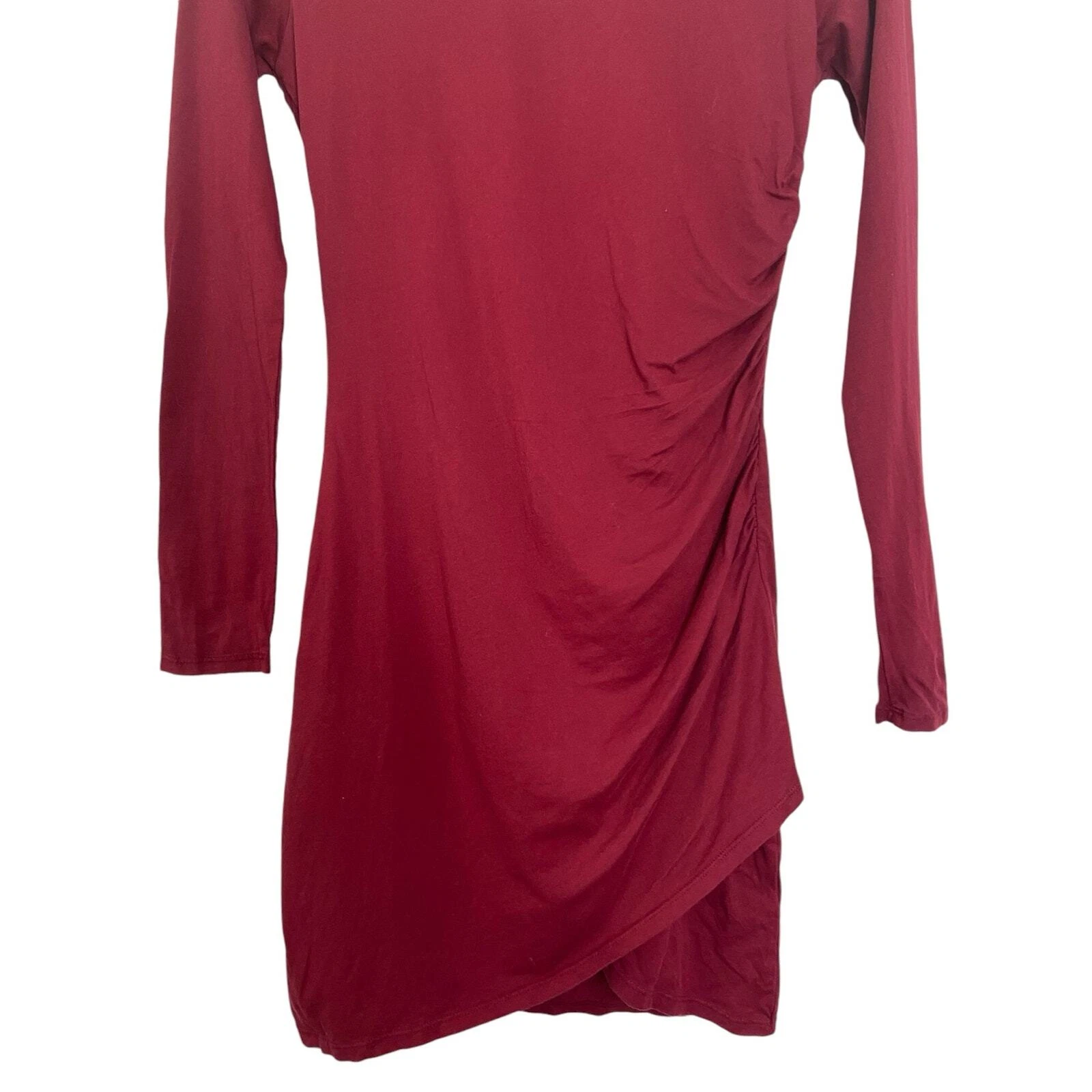 Bobi Supreme Jersey Bodycon Mini Abito Increspato Surplice Manica Lunga Pinot Taglia S