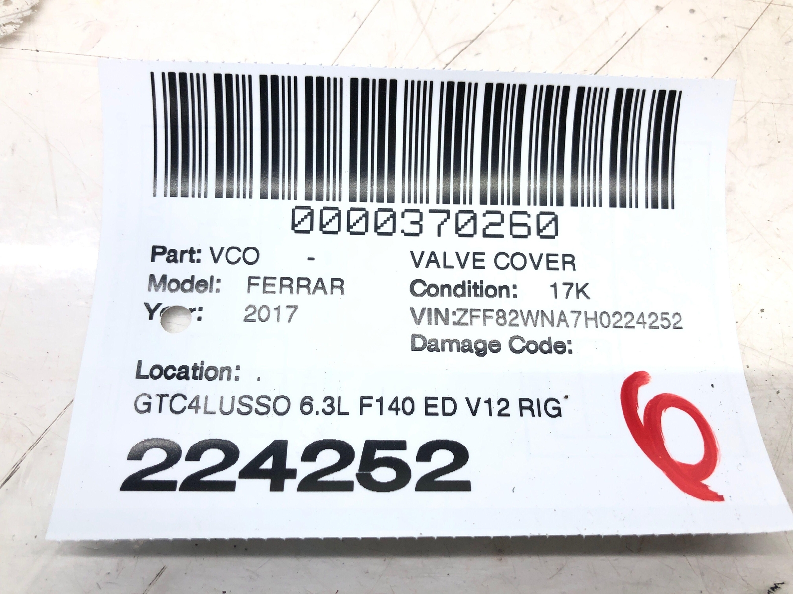 2017-2020 FERRARI GTC4LUSSO 6.3L F140 RIGHT ENGINE VALVE COVER 317786 OEM