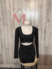 HOT & DELICIOUS Black Rhinestone Cutout Long Sleeve Mini Dress Womens Medium