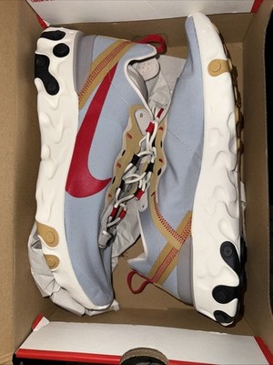 Nike React Element 55 Pure Platinum Club Gold Red Size 11.5 Sneakers CK6682-001