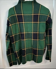 Rachel Zoe Women’s Green Plaid Mock Turtleneck Sweater Top Long Sleeve Size M