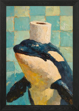 Orca with Toilet Paper Hat Painting Framed Wall Art Poster Canvas Print Picture
