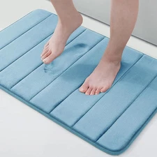 30 x 20 Blue Memory Foam Bath Mat, Ultra Soft, Non-Slip, Absorbent, Washable