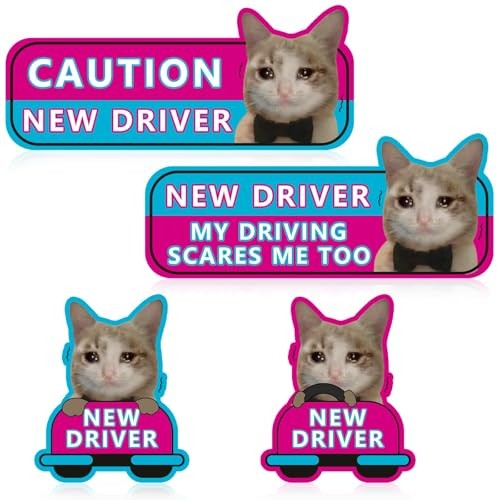 4Pcs Newbie Cat Magnetic Car Stickers New Driver Magnet for Car ...