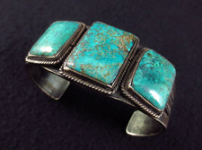 Antique Navajo Bracelet Coin Silver Ingot and Turquoise 50g. = 2oz.