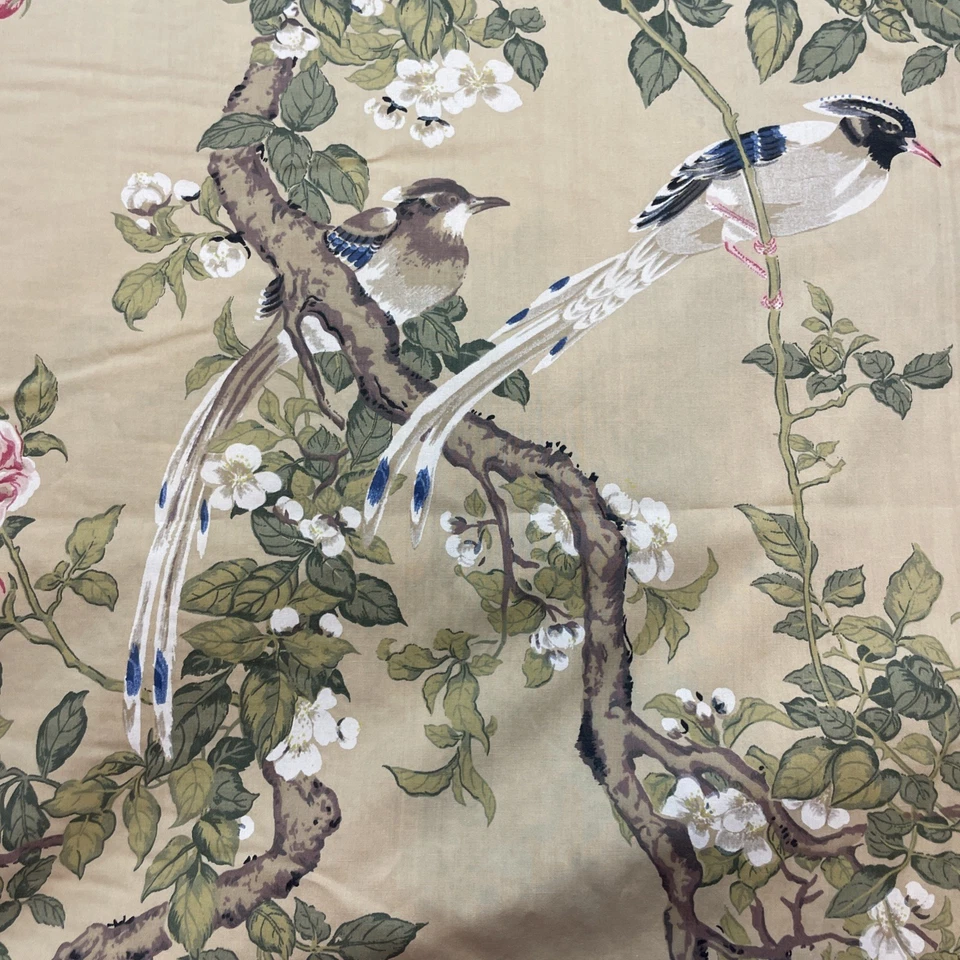 Vintage Springmaid Asian Motif Sheet Set Flat & Fitted Twin Size Birds Blossoms - Image 2 of 4