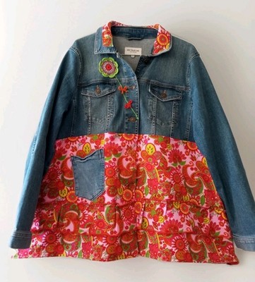 Boho A-Linie Jeans & Sweat Jacke Upcycling  Unique Upcycled Street Jacket | EU 