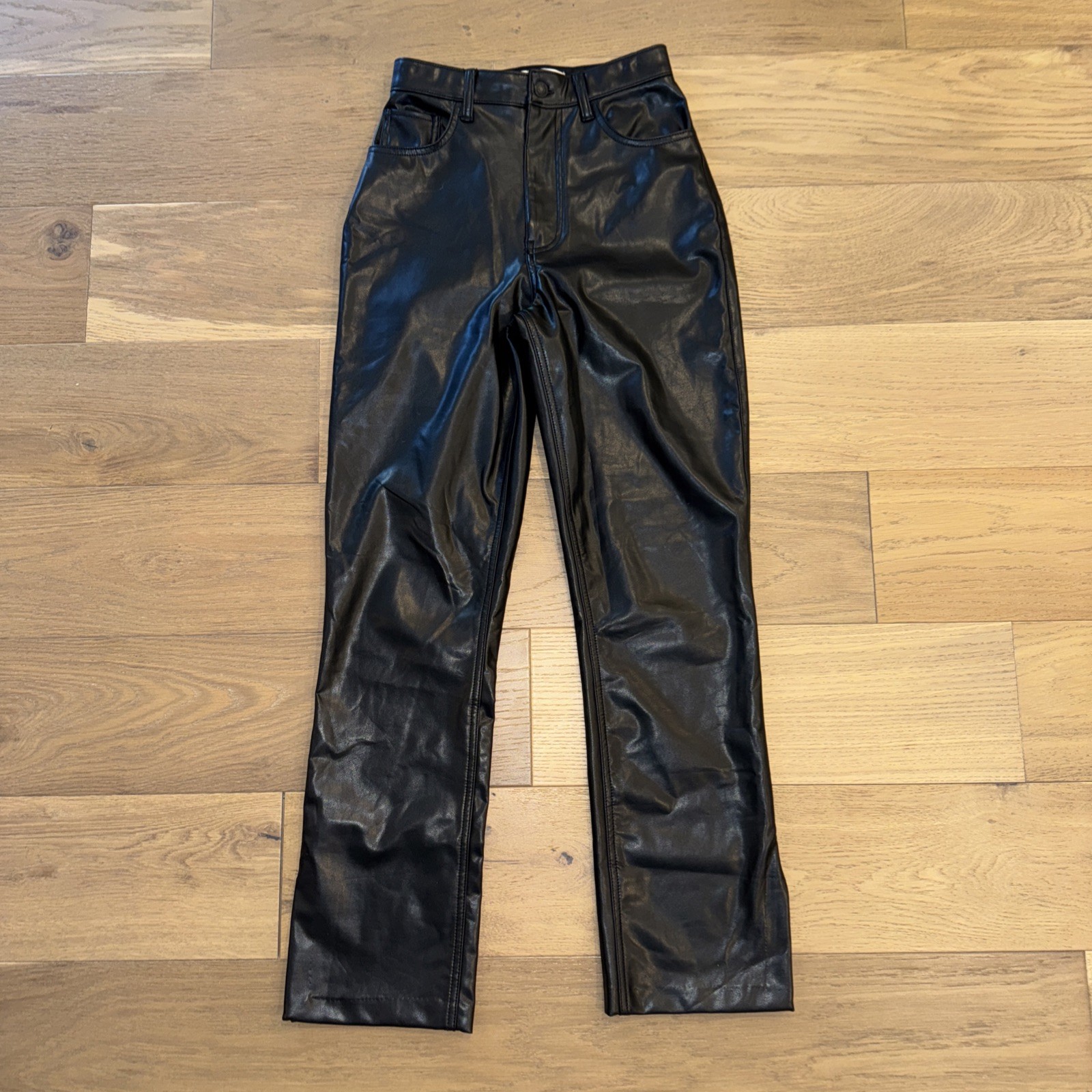 Abercrombie Fitch Black Faux Vegan Leather Women’s Pants 25/0 Straight Pleather