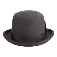PREMIUM Scala Furlong Charcoal Wool Felt Derby Bowler Hat | Thomas Haberdashery