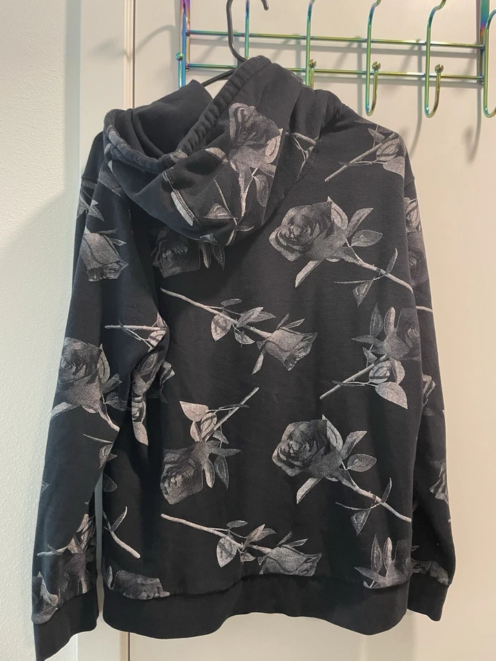 Sudadera Primitiva Para Hombre L Negra Floral Rosa Skateboarding Sudadera con Capucha Peso Pesado Foto 4 de 4