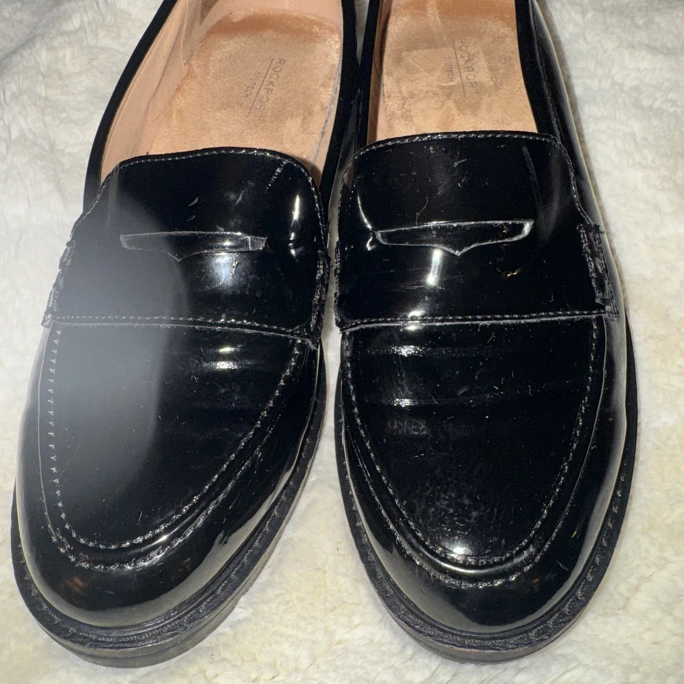 Mocasín para mujer Rockport Kacey Penny plano talla 7,5 M charol negro sin cordones Foto 3 de 4