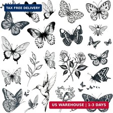 Tazimi 6 sheets large Black Butterfly Temporary Tattoos for Women-flowers butter