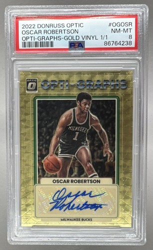 Oscar Robertson 2022 Panini Donruss Optic Gold Vinyl Opti Graphs Auto 1/1 PSA 8