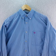 Ariat Men's L Blue Geometric Print Long Sleeve Button Down Shirt Cowboy Rodeo