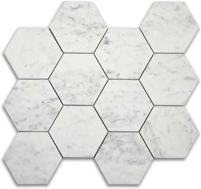 Elegant Italian Carrara Marble 4'' Hexagon Mosaic Tile for Backsplash & Floors
