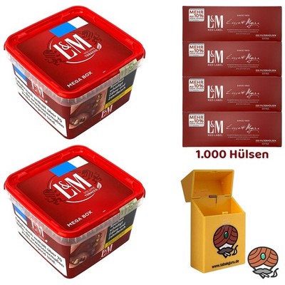 L&M Red/Rot Volumentabak Mega Box 2x 195g + 1000 L&M Extra Hülsen + Box