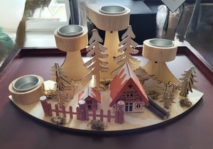 Teelichthalter Adventskranz Kerzenständer (inkl. 4 Glaseinsätze Und Teelichter) Aus Einheimischem Holz (Esche, Fichte