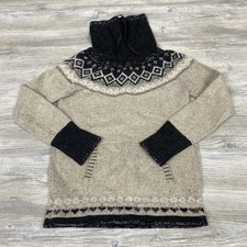 Eddie Bauer Women S Fair Isle Cowl Neck Swearter Tan Wool Blend Pockets