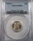 1943 S Mercury Silver Dime PCGS MS 66