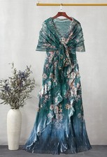 Coldwater Creek Calypso Border Ruffle Dress by Komarov color Grey Multi