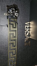 Versace Belt Khaki Nero Palladio Size 095 US32 Chrome Fabric And Calf leather