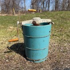 Antique Primitive Wooden Blue Ice Cream Maker Hand Crank Freezer Farmhouse