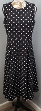 Calvin Klein Fit & Flare Dress Womens 6 Black White Polka Dot Exposed Zip