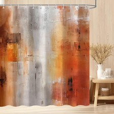 Orange Brown Grey Abstract Shower Curtain Rustic Burnt Oil Painting Art 72x72