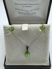 925 Silver Peridot Swarovski Crystal and Sterling Silver Necklace and Earring