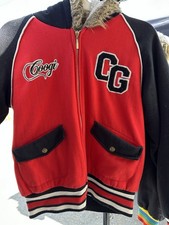 Coogi Red Fleece Jacket with Faux Fur Hood and CG Logo
