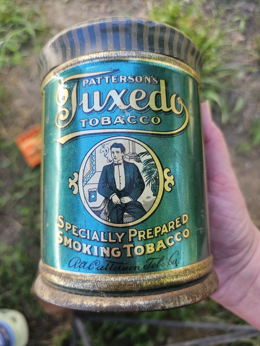tuxedo tobacco tin Antique 1910 Patterson's TUXEDO TOBACCO TIN Can 5-1/2