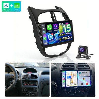 Android 15 Für PEUGEOT 206 2000-2008 Autoradio Carplay 6G+128GB GPS Nav +Kamera