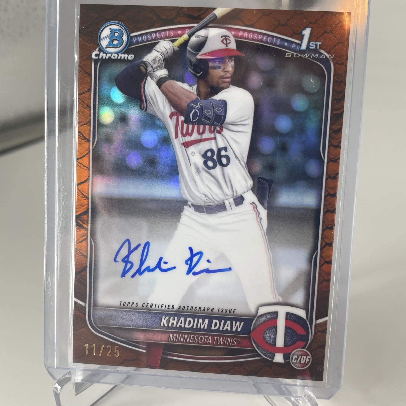 2025 Bowman Chrome - Khadim Diaw 1st Orange REPTILLIAN REFRACTOR AUTO /25 Twins