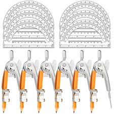 12 Pack Geometry Tool Set, Math Compass for Geometry and 6 Inch Protractor Se...