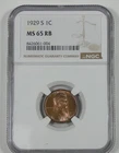1929-S Lincoln/Wheat Ears reverse Cent CERTIFIED NGC MS 65 RED BROWN 1c