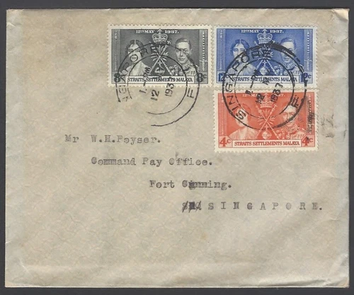 AOP Straits Settlements 1937 Coronation FDC Singapore