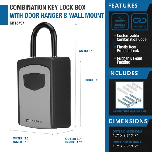 Barska Security Key Safe Combination Lock Box with Door Hanger & Wall Mount - Picture 8 of 10