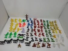 Lot Of 90 Vintage Cowboys  Indians Plastic Figures Toys Hong Kong Some Painted