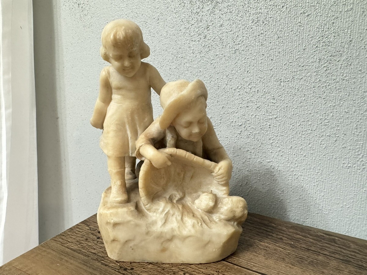 GIUSEPPE GAMBOGI ITALIAN Artist Carved Alabaster Statue Signed Boy 