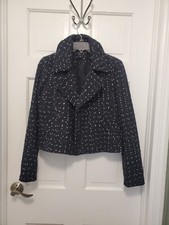 Ann Taylor Black White Crop Style Boucle Open Front Blazer Size 4, Casual