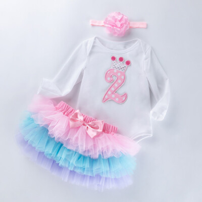 2. Geburtstag Kleid Outfits Langarm Strampler Tutu Röcke Kleinkind Baby Mädchen 1.