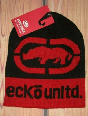 帽子 \"ECKO UNLTD\" embroidery beanie Ecko Unltd Beanie Toque Youth Ivory Red Embroidered Acrylic