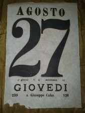 primo '900 - vecchia stampa CALENDARIO giorno 27 AGOSTO originale