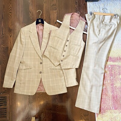 VTG Les vetements Classic Pure Virgin Wool Men 3Piece Blazer 2 buttons Suit