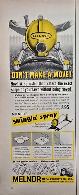 1956 Melnor Water sprinkler watering lawn grass Swingin Spray vintage ad