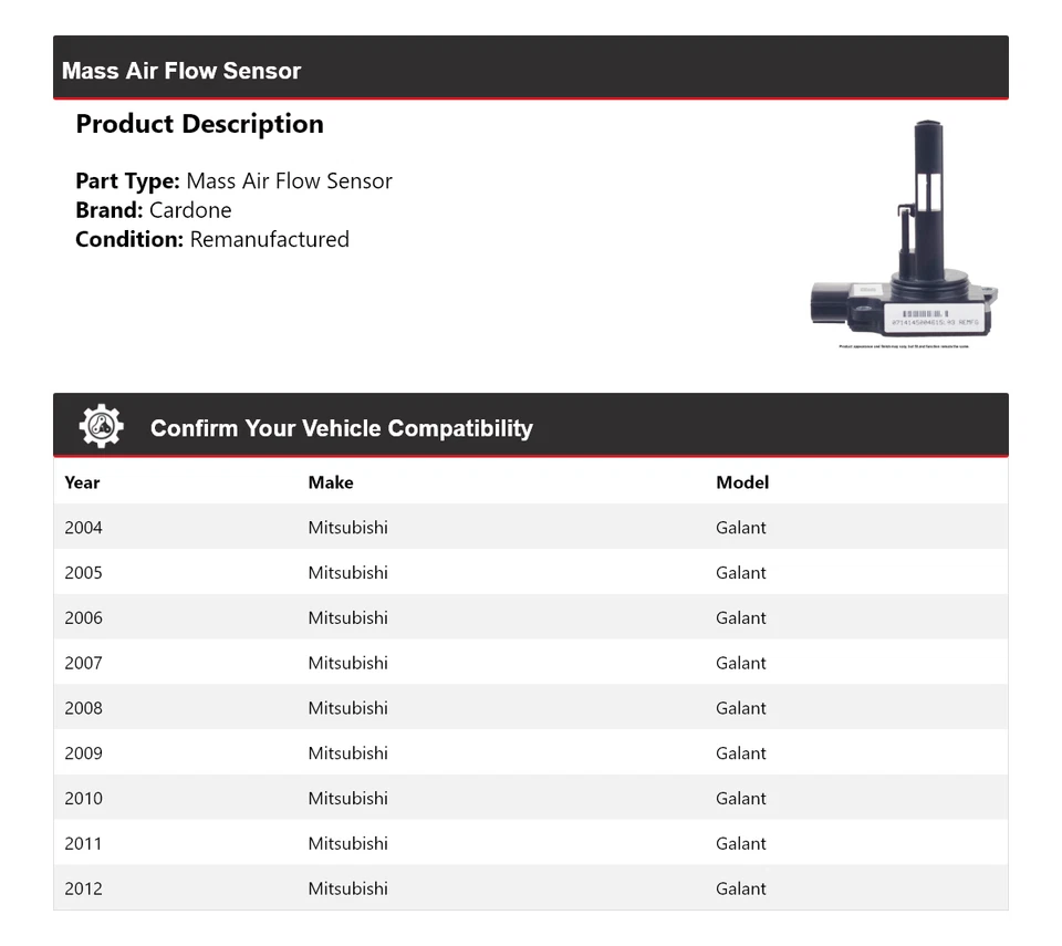 Sensor de flujo de aire de masa Cardone para Mitsubishi Galant 2004-2012 2005 2006 2007 2008 Foto 2 de 4